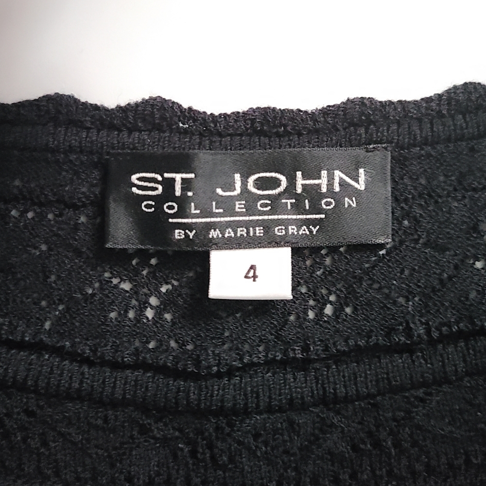 St. John Collection Vintage Spring 02' Black Open Knit Tunic Top Sz 4 S-M - Picture 7 of 15